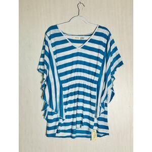 Allison Brittney Womens Plus Size Teal Stripe Flowy Empire Top Beachy Coastal 3X